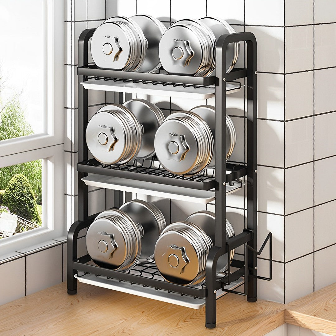 3 Tier Steel Black Kitchen Drying Rack Dish 62cm