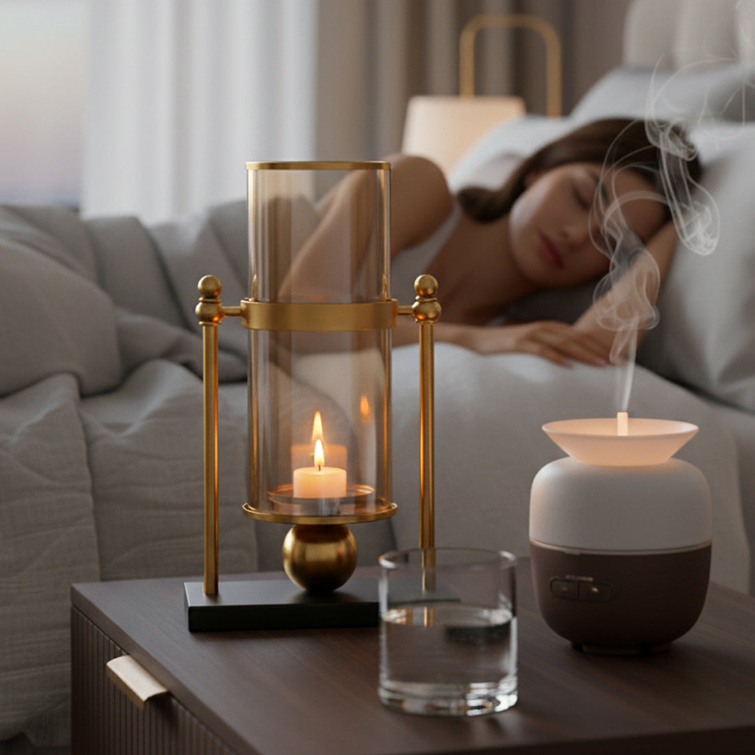 34cm Transparent Glass Vase with Candle