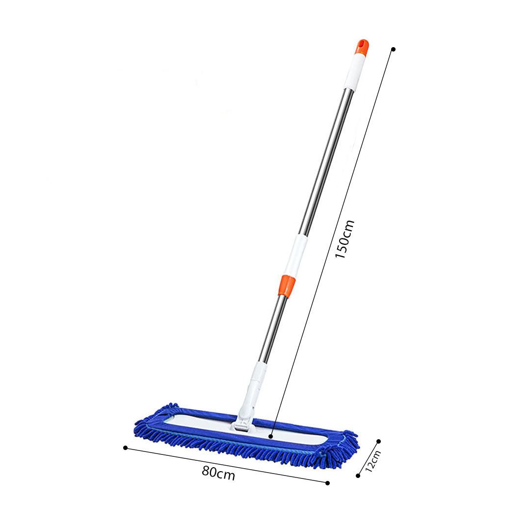 80x12 Microfiber Flat Mop Floor Cleaning Pads Rotating Dust Remover Blue