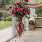67cm Purple Glass Floor Vase with Metal Stand