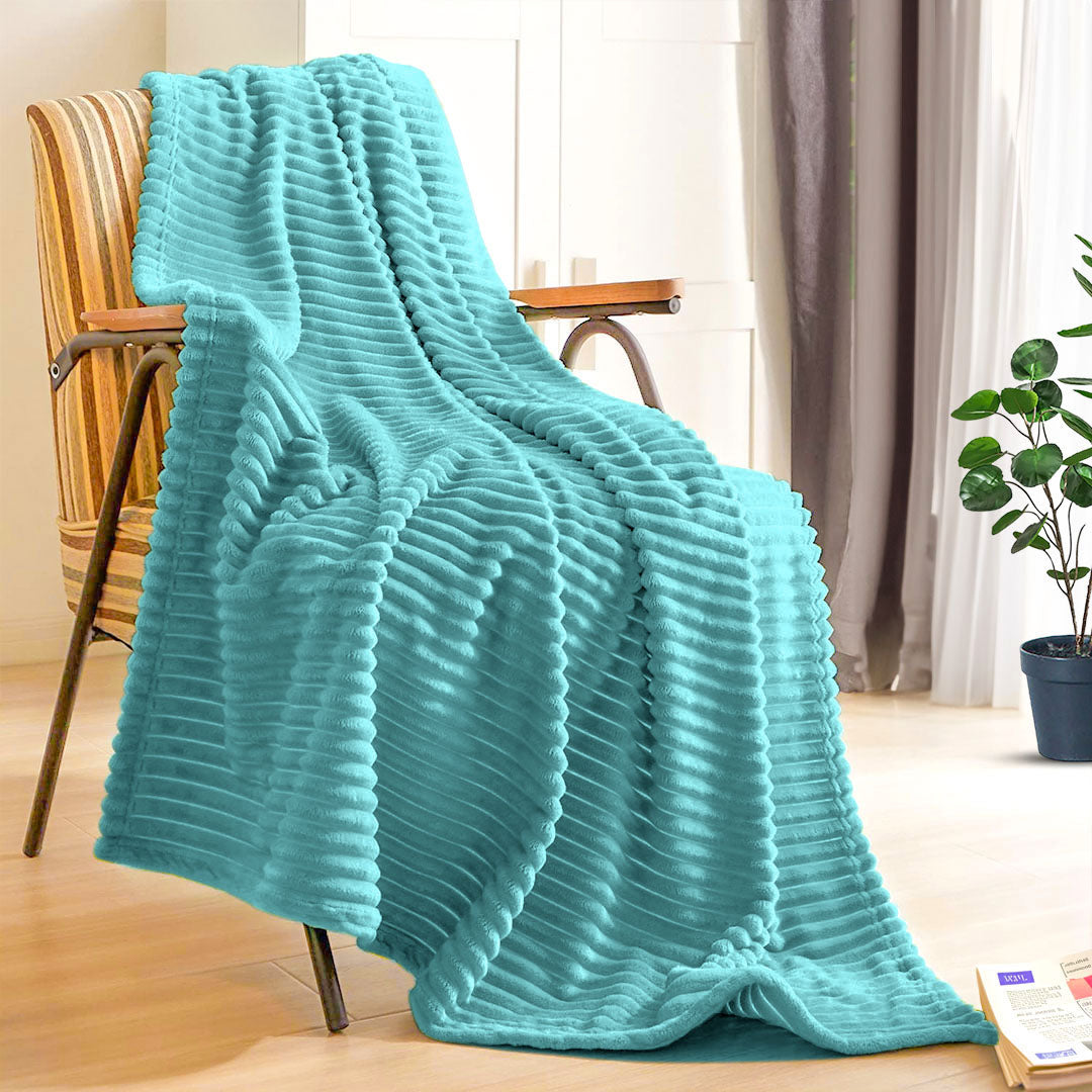 Sky Blue Throw Blanket Warm Cozy Striped Pattern Thin Flannel Coverlet