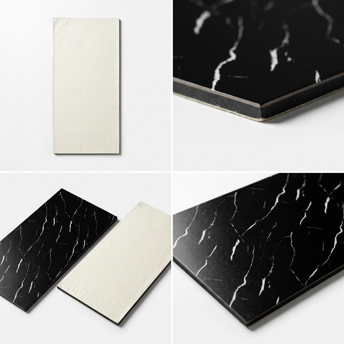 SOGA Peel & Stick Floor and Wall Tiles 30 x 60cm 10 Pack Black Faux Marble