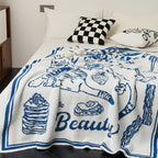 SOGA Off-White Cat Print Throw Blanket 130x160cm Polyester