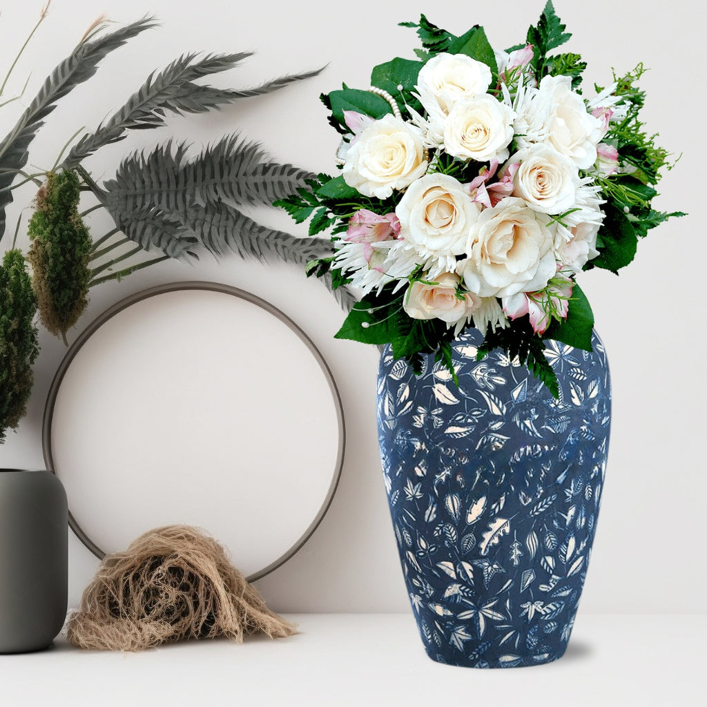 30x19 Blue Medium Ceramic Flower Vase Elegant Living Room Home Decor