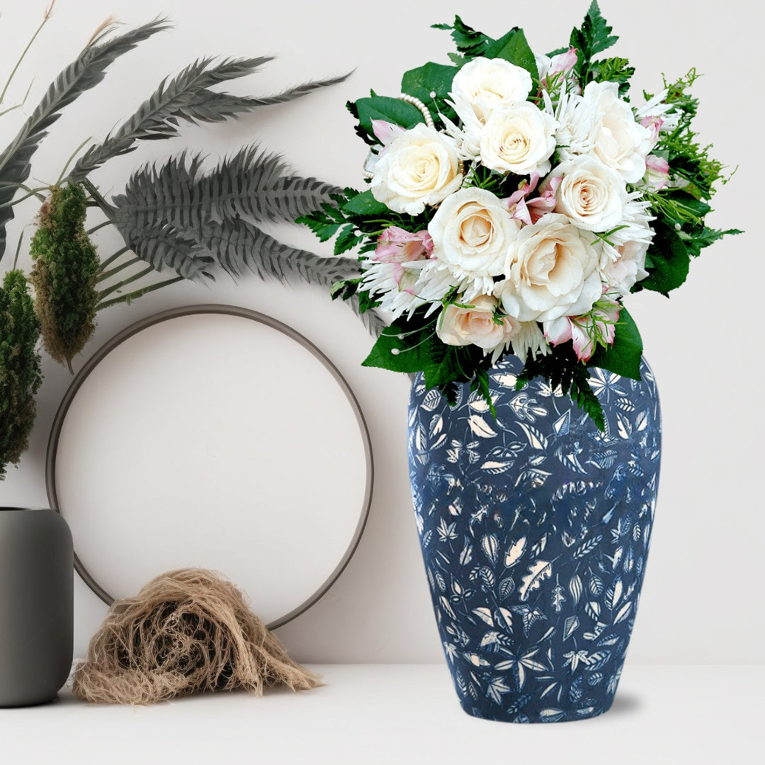 30x19 Blue Medium Ceramic Flower Vase Elegant Living Room Home Decor