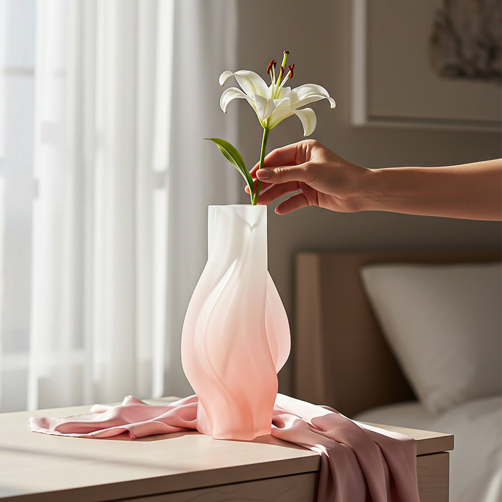 SOGA 32cm Pink Glass Vase Art Blown Hand Flower Tall Vintage Art Vases