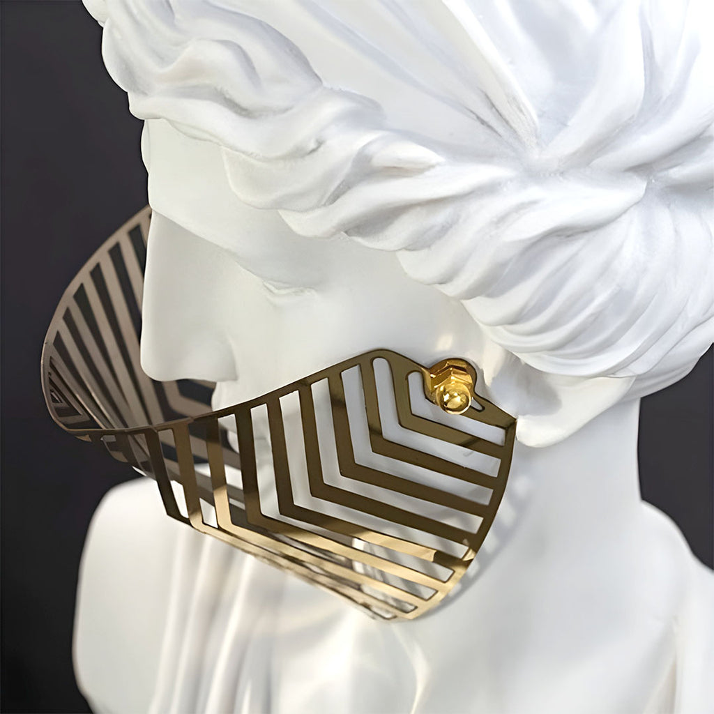 SOGA 45cm White Classical Bust Sculpture Resin with Gold Striped Mask for Modern Home Décor