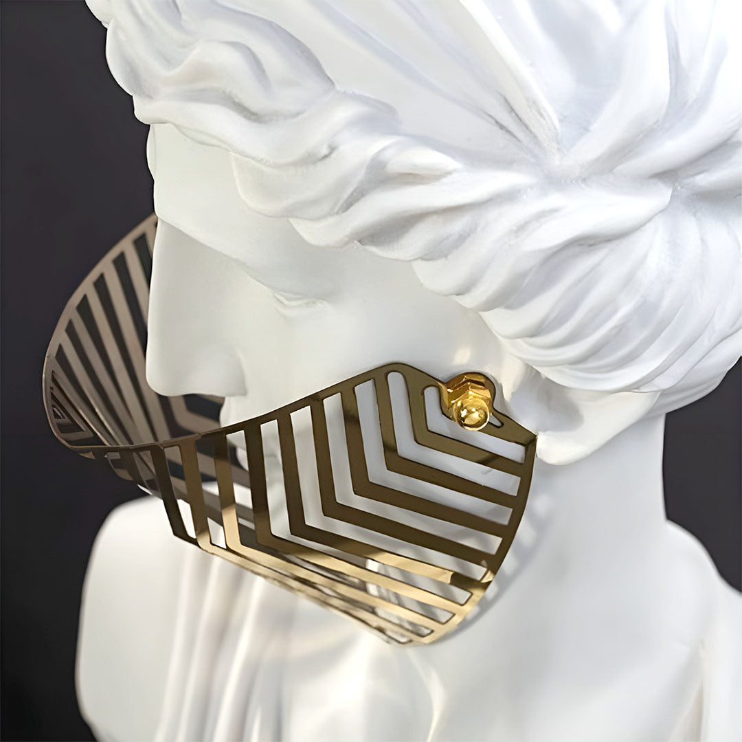 SOGA 45cm White Classical Bust Sculpture Resin with Gold Striped Mask for Modern Home Décor