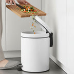 Foot Pedal Stainless Steel Trash Bin Round 12L White