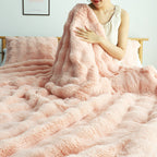 SOGA 160X200cm Throw Blanket Pink Double Layer Rabbit Fur Cozy