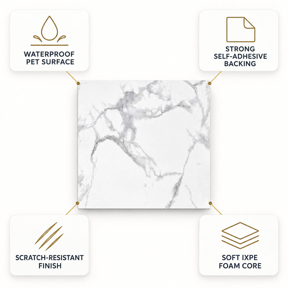 SOGA Peel & Stick Floor and Wall Tiles 60 x 60cm 10 Pack White Grey Faux Marble