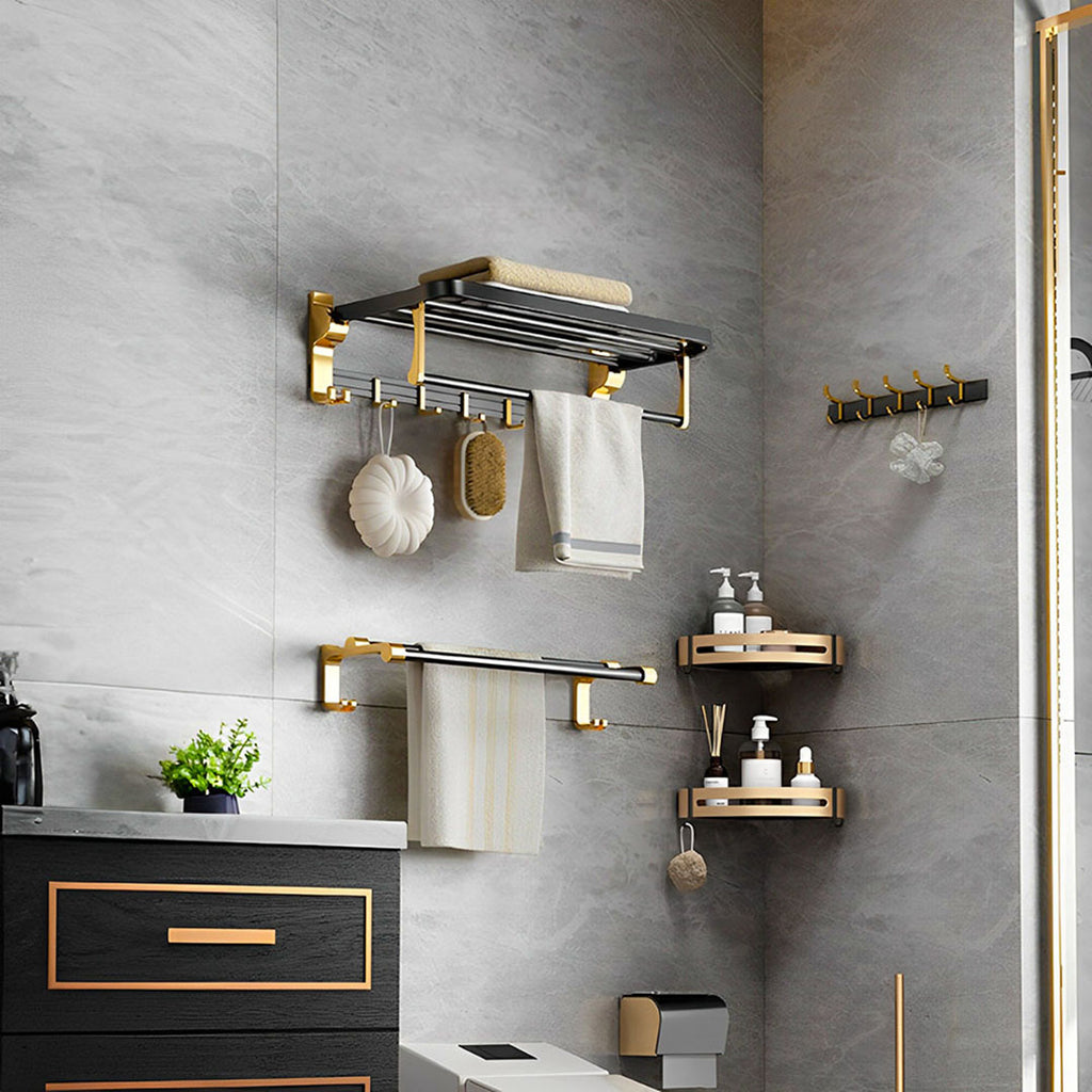 63cm Wall-Mounted Double Pole Towel Holder with Hooks