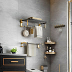63cm Wall-Mounted Double Pole Towel Holder with Hooks