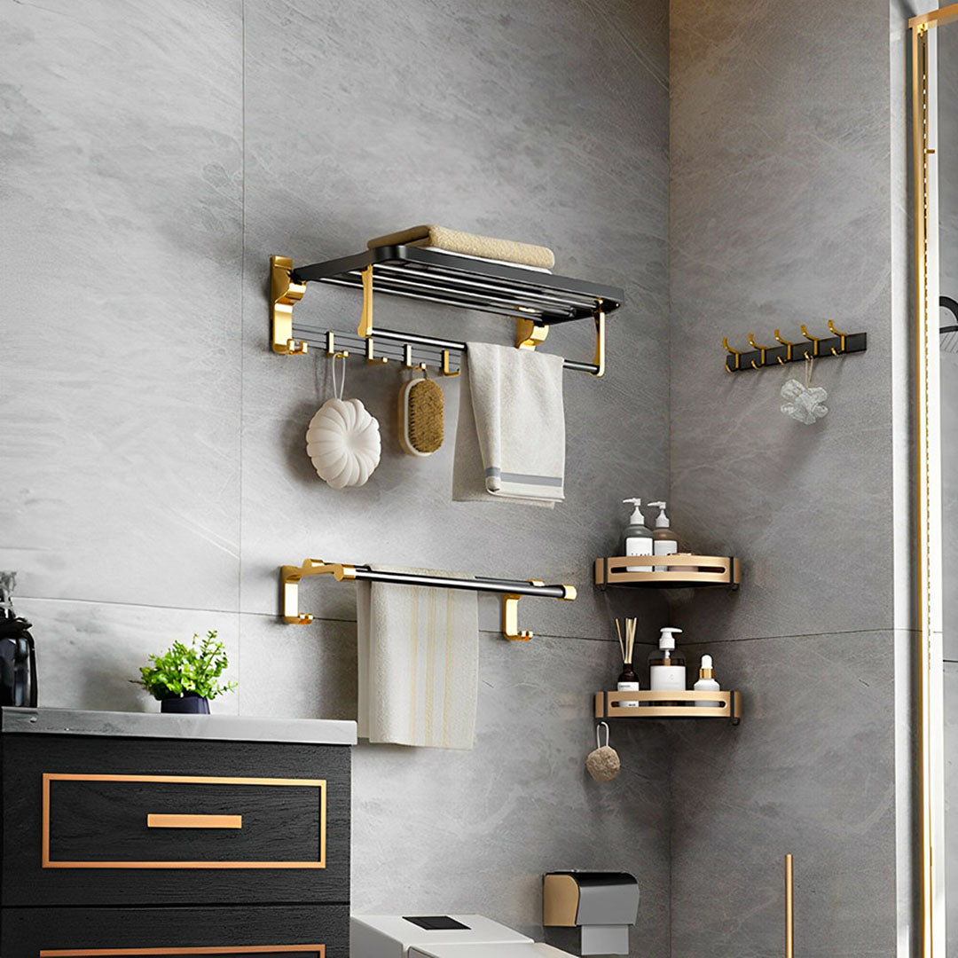 63cm Wall-Mounted Double Pole Towel Holder with Hooks