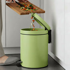 Foot Pedal Stainless Steel Trash Bin Round 12L Green