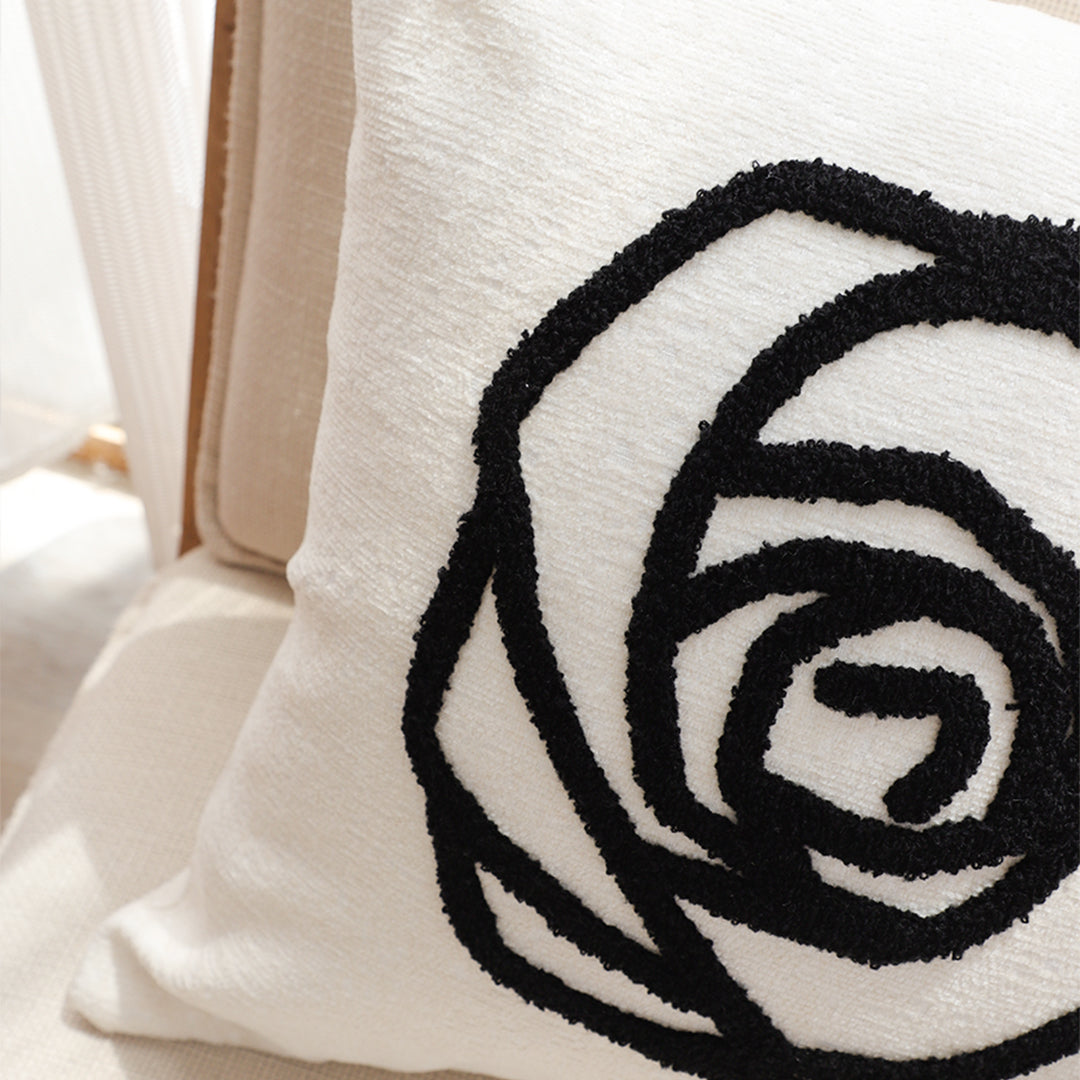 SOGA Embroidered Cushion 45cm White Black Rose Flower Pattern Decorative Throw Pillow