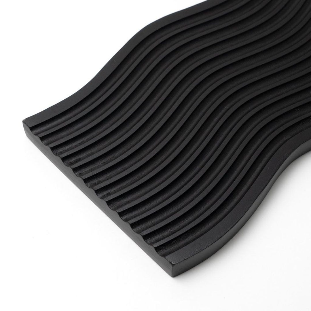 SOGA 39cm Black Ribbed Beech Wood Serving Tray