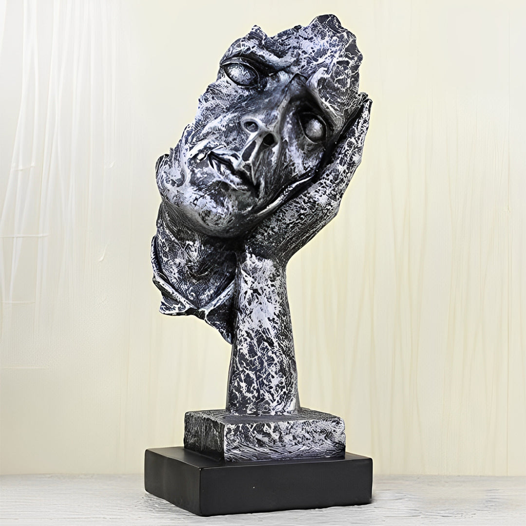 SOGA 29cm Black Resin Sculpture Resting Face on Hand Design Modern Art for Home Décor