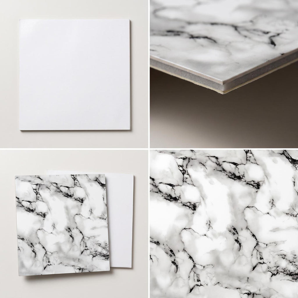 SOGA Peel & Stick Floor and Wall Tiles 60 x 60cm 10 Pack Black White Faux Marble