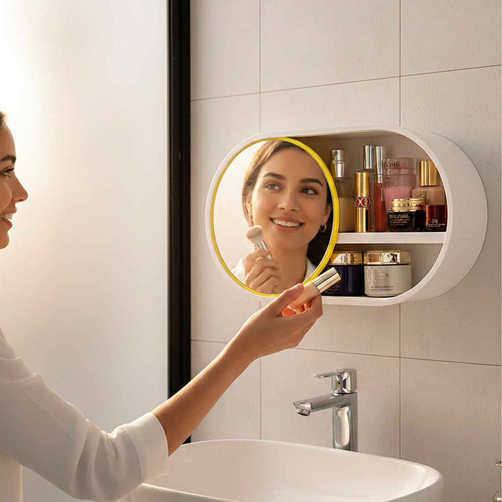 39cm Oval Wall-Mounted Mirror Storage Box