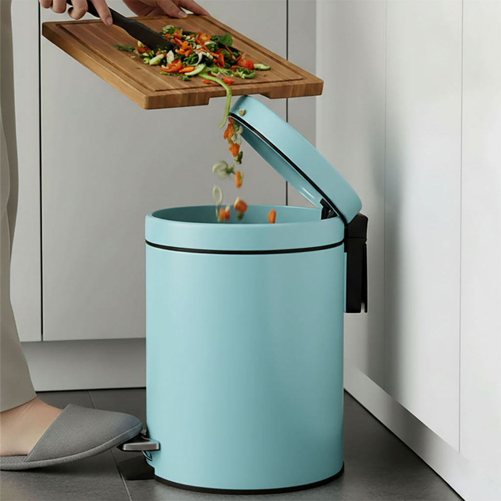 Foot Pedal Stainless Steel Trash Bin Round 7L Blue