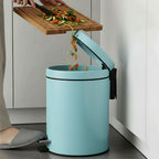 Foot Pedal Stainless Steel Trash Bin Round 7L Blue
