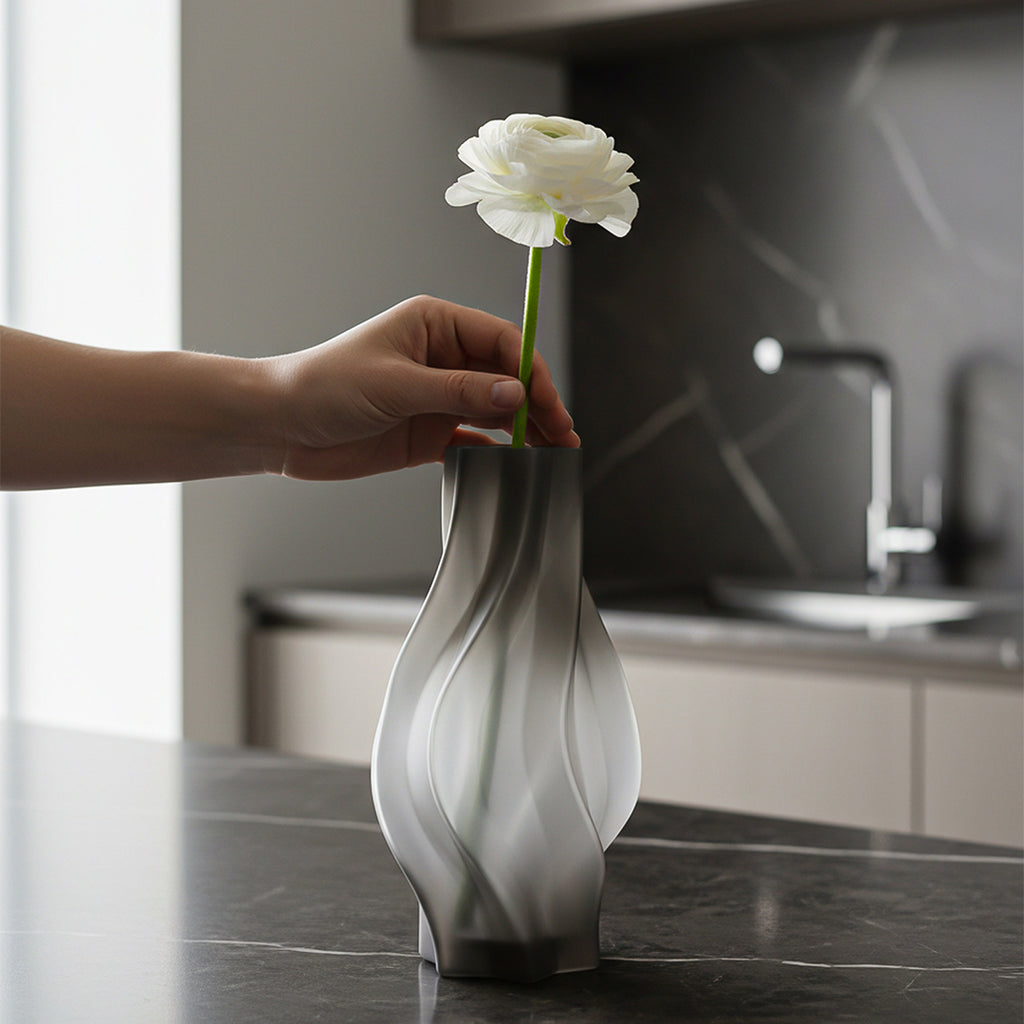 SOGA 33cm Glass Vase Grey with Beautiful glass Bubble Texture Art Vases