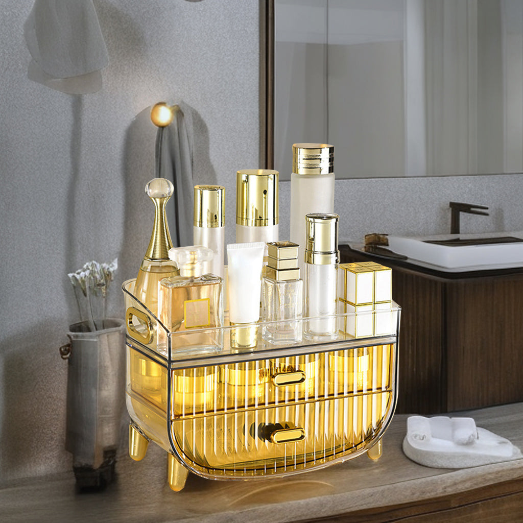 3 Tier Golden Yellow Multifunctional Countertop Cosmetic Storage Organiser