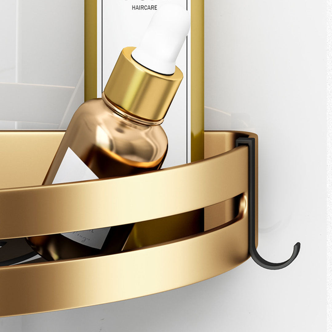 Wall-Mounted Triangular Bathroom Storage Rack with Hooks