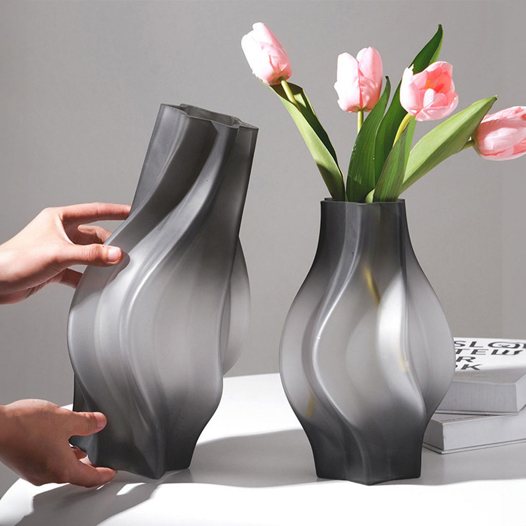 SOGA 24cm Glass Vase Grey with Beautiful glass Bubble Texture Art Vases