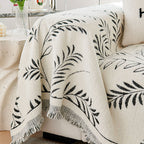SOGA Three-seater White Sofa Cover Leaf Print 180x340cm Polyester