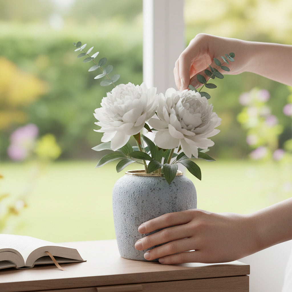 SOGA 21x22cm Grey Small Ceramic Flower Vase Elegant Living Room Home Decor