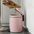 Foot Pedal Stainless Steel Trash Bin Round 12L Pink