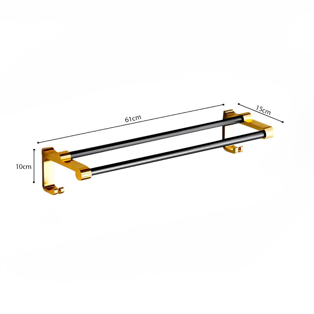 61cm Wall-Mounted Double Pole Towel Holder with Hooks