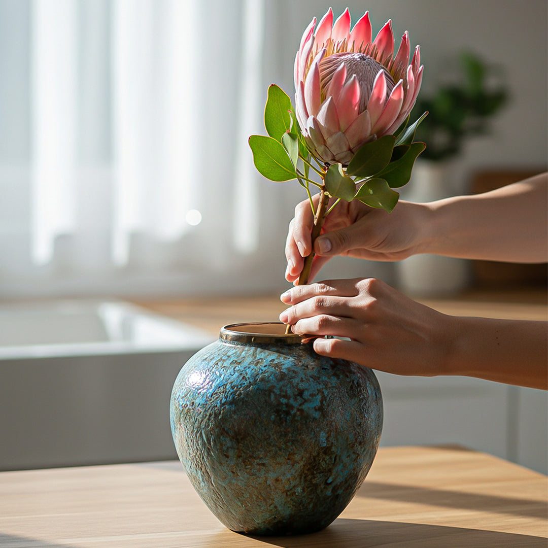21x22cm Light Blue Small Ceramic Flower Vase Elegant Living Room Home Decor