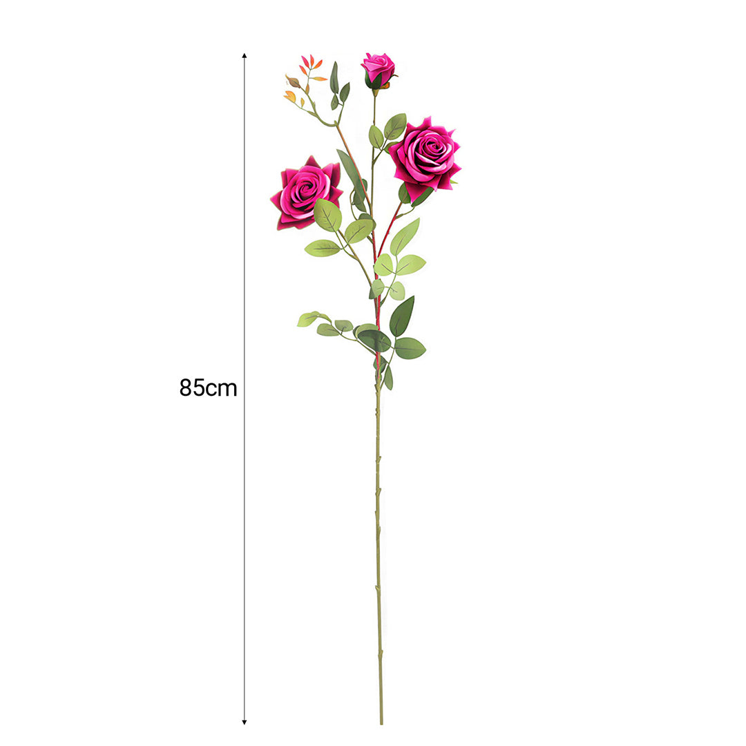 67cm Green Glass Floor Vase and 12pcs Dark Pink Artificial Flower Set