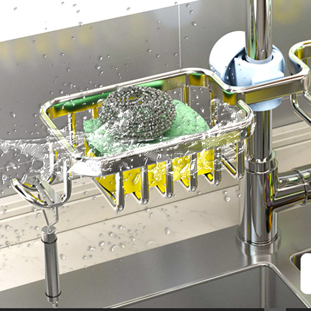 Silver Kitchen Sink Faucet Organiser with Towel Bar Holder
