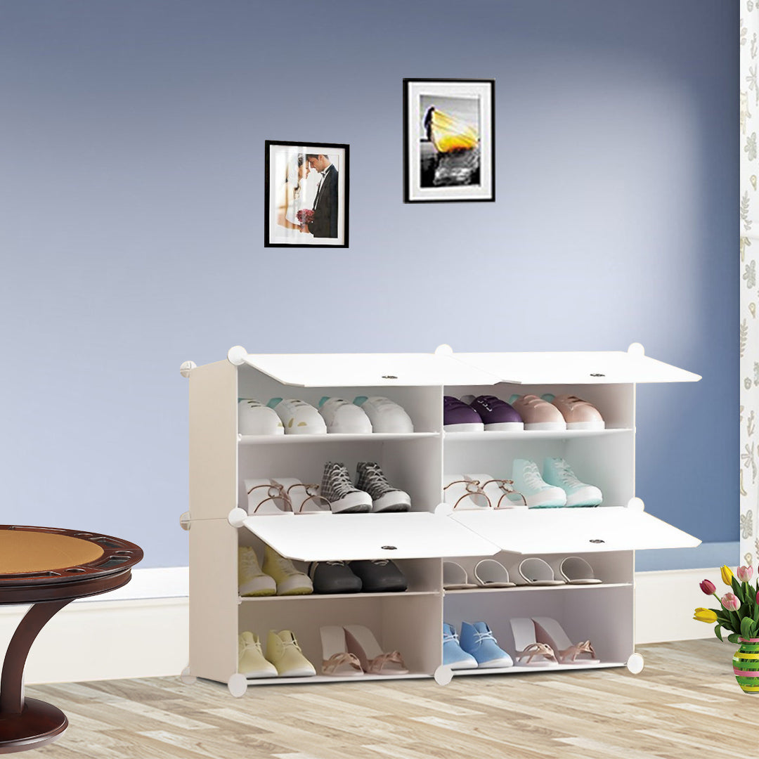 4 Tier 2 Column White Shoe Rack Organizer