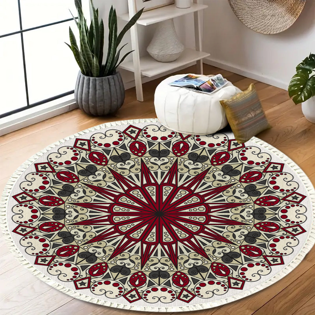 SOGA 120cm Mandala Modern Ethnic Tassel Print Anti-slip Doormat Home Decor