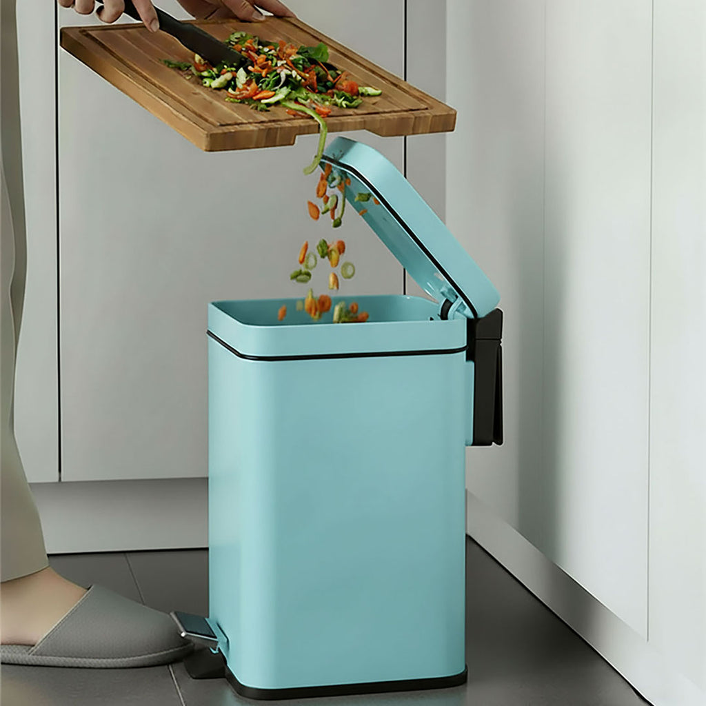 Foot Pedal Stainless Steel Trash Bin Square 6L Blue