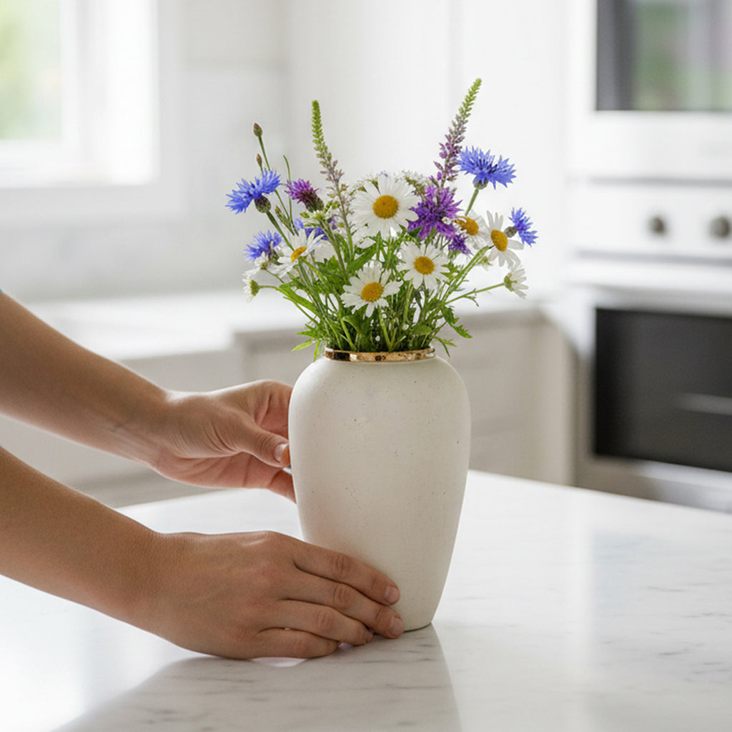 SOGA 30x19cm Plain White Medium Ceramic Flower Vase Elegant Living Room Home Decor