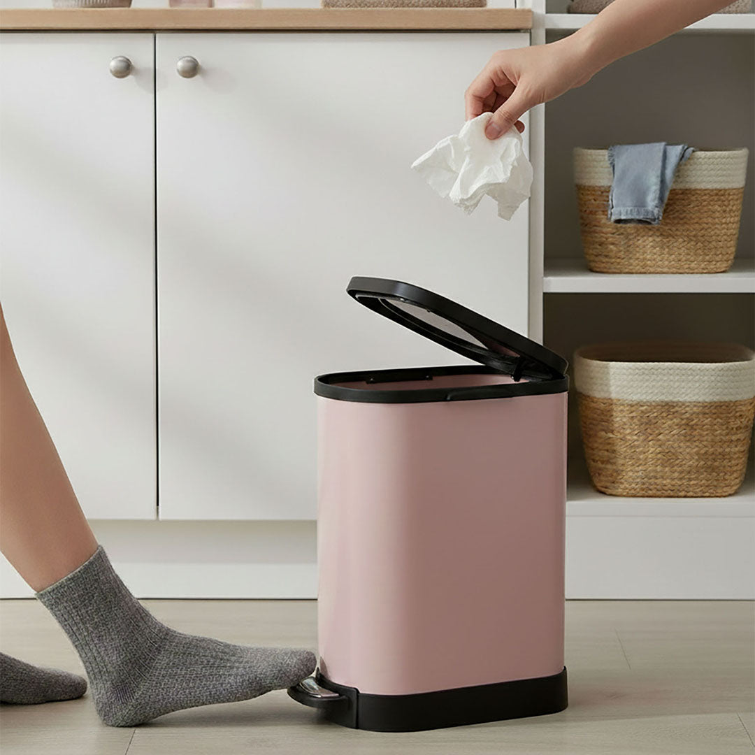Foot Pedal Stainless Steel Trash Bin 10L Pink