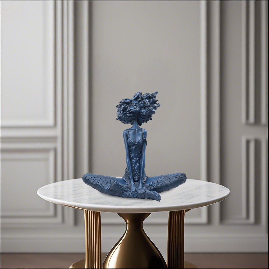 SOGA 59cm Blue Resin Sculpture Abstract Yoga Girl Design for Home Décor