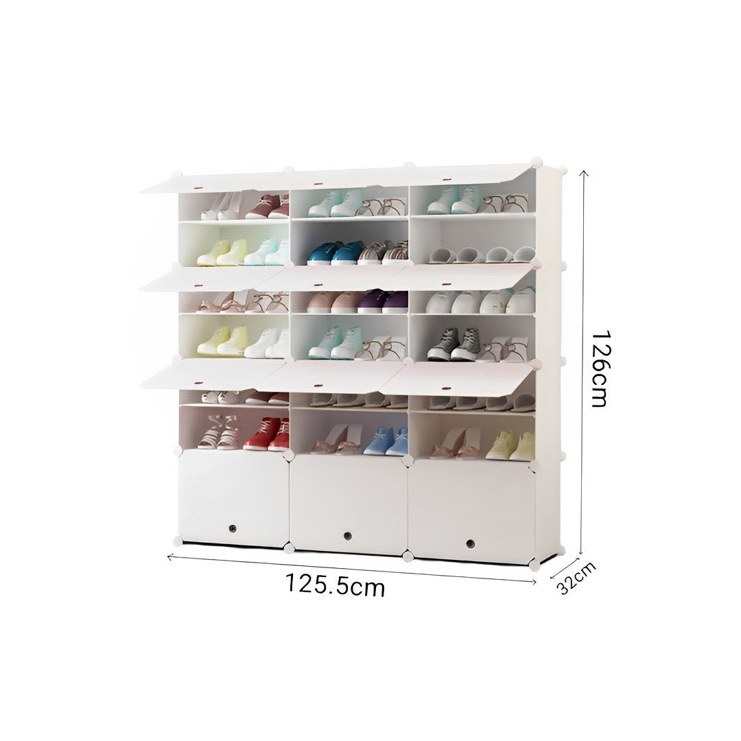 7 Tier 3 Column White Shoe Rack Organizer