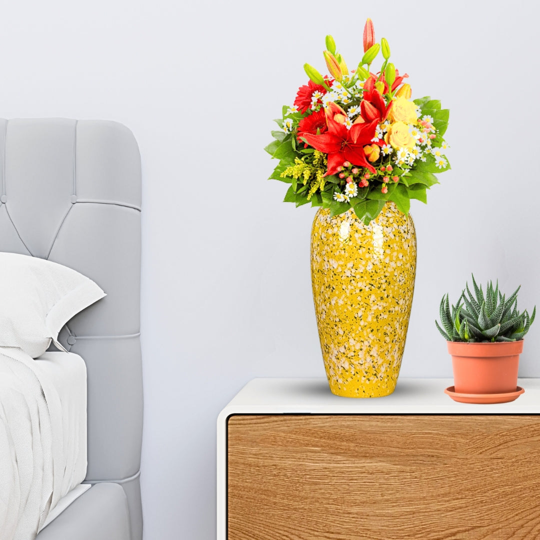 35x17cm Yellow with White Mini Floral Large Ceramic Flower Vase Elegant Living Room Home Decor