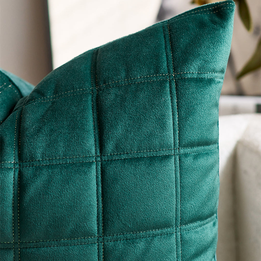 SOGA Quilted Cushion 50cm Emerald Green Grid Pattern Soft Padded Decorative Throw Pillow