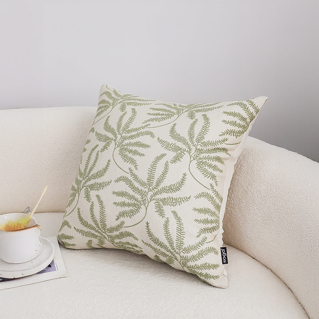SOGA 2X 50cm Botanical Green Fern Leaf Embroidered Throw Pillow