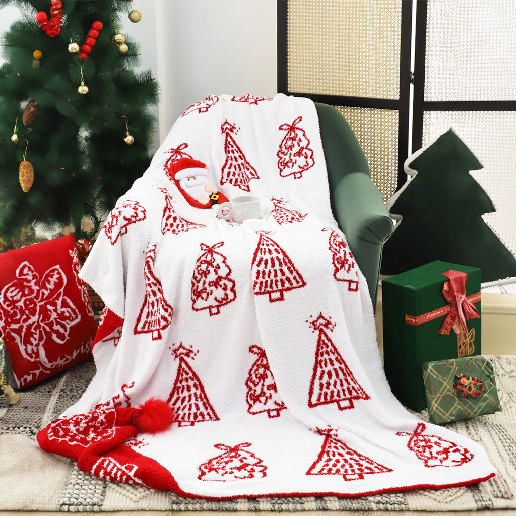 130x170cm Throw Blanket Red Christmas Tree Half Fleece