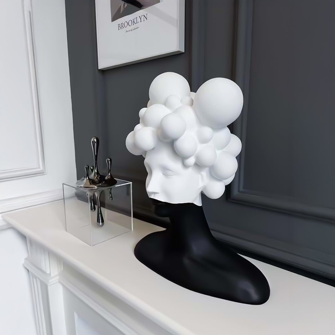SOGA 30cm Black & White Bubble Head Resin Sculpture Modern Art Decor for Home Décor