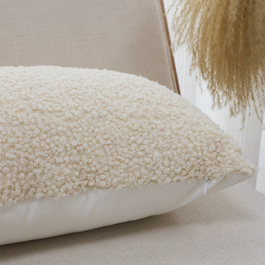 SOGA 30cm Cream Boucle Textured Fluffy Decorative Throw Pillow